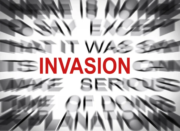 Blured text with focus on INVASION — Stock Photo, Image