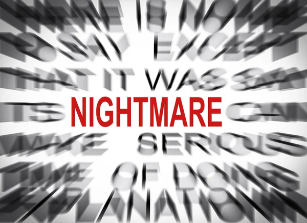 Blured text with focus on NIGHTMARE — Stock Photo, Image