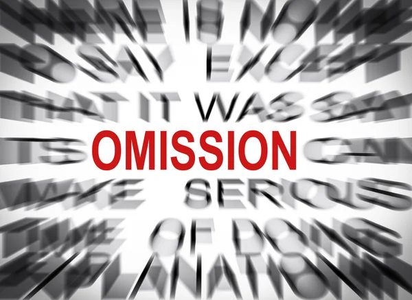 Blured text with focus on OMISSION — Stock Photo, Image