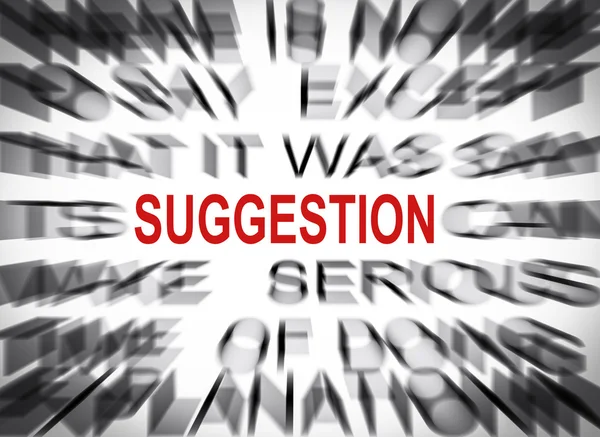 Blured text with focus on SUGGESTION — Stock Photo, Image