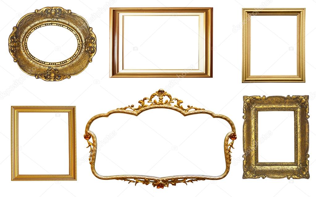 Set of golden vintage frames isolated on white background