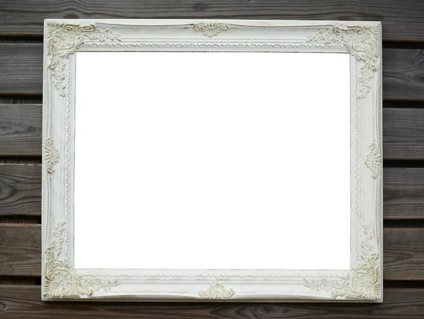 White blank wooden antique frame on wood background — Stock Photo, Image