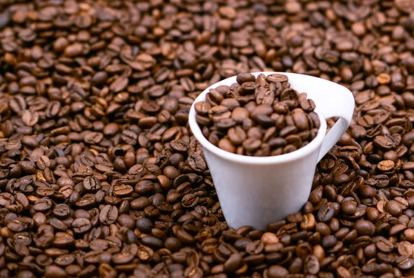 Tasse gefüllt mit Kaffeebohnen — Stockfoto