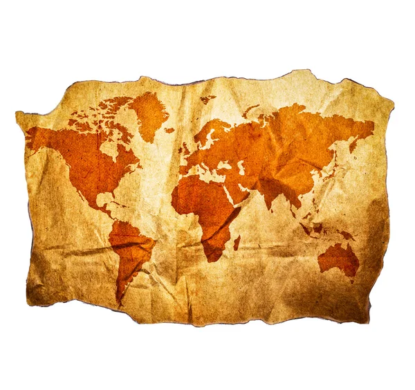 Mappa del mondo antico con bellissimi dettagli grunge isolati su whit — Foto Stock