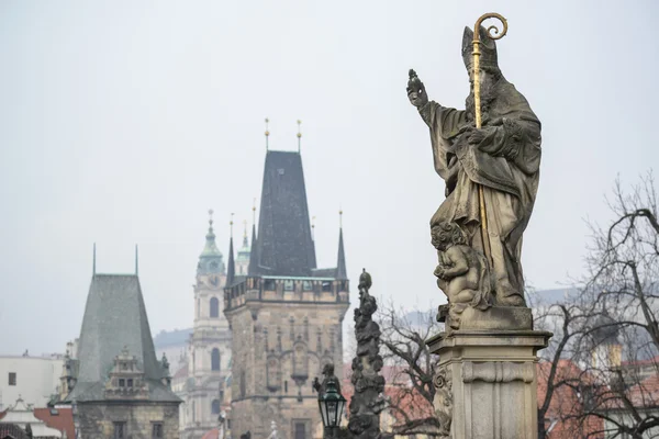 View on sculptures of the Charles bridge - Prague Czech Republic — Stock Photo, Image