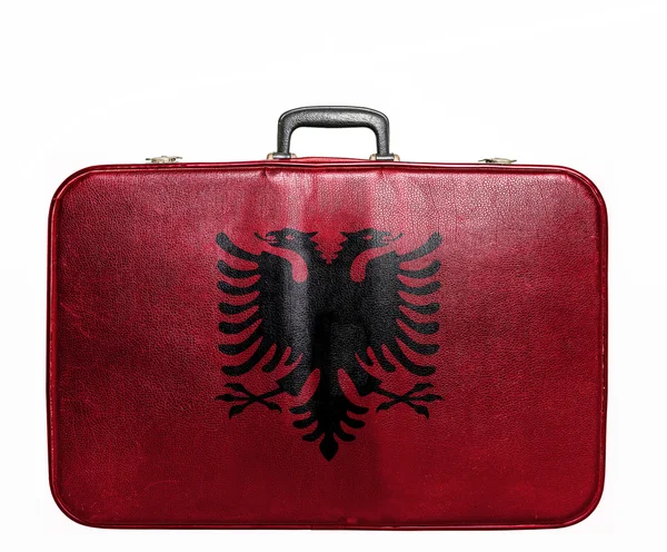 Vintage travel bag with flag of Albania — Stock Photo, Image