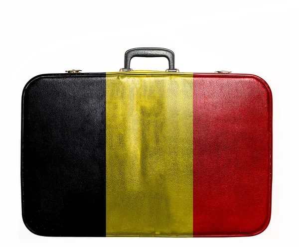 Bolsa de viaje vintage con bandera de Bélgica — Foto de Stock
