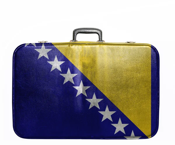 Vintage travel bag with flag of Bosnia and Herzegovina — Stock Photo, Image
