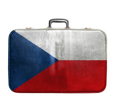 Vintage seyahat çantası ile Çek Cumhuriyeti bayrağı