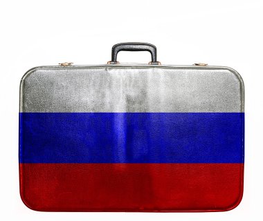 Vintage seyahat çantası ile Rusya bayrağı
