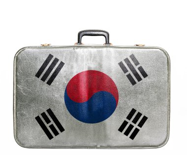 Vintage seyahat çantası ile Güney Kore bayrağı