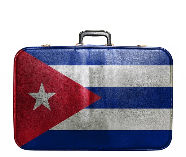 Borsa da viaggio vintage con bandiera di Cuba — Foto Stock