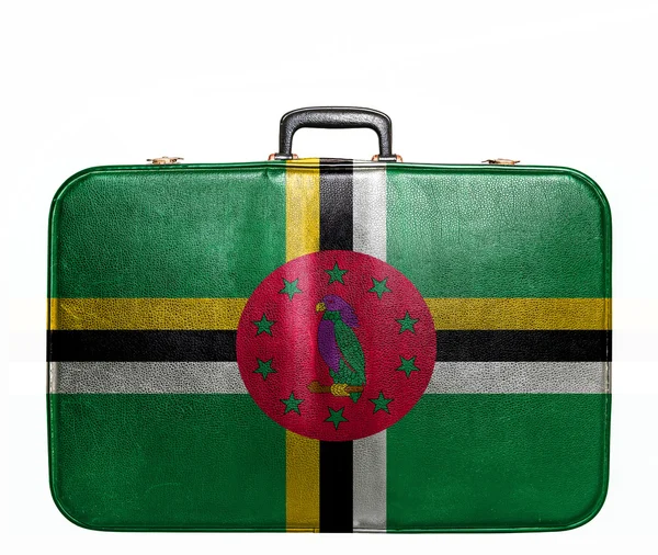 ドミニカ国の国旗を持つヴィンテージ トラベル バッグ — ストック写真