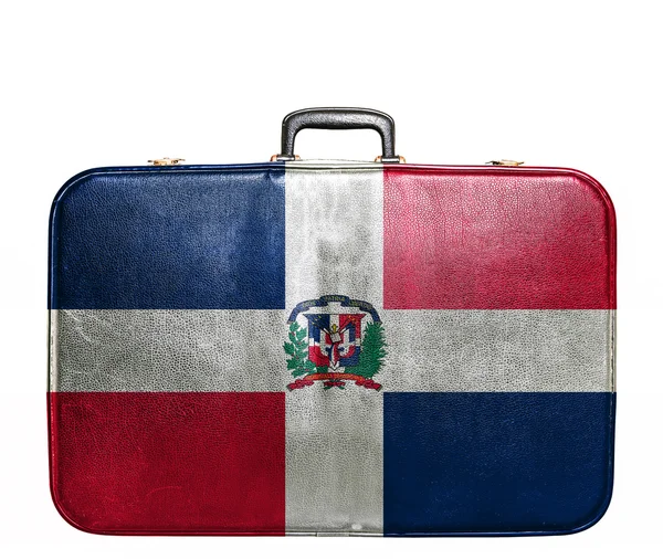 Vintage travel bag with flag of Dominican Republic — Stock Photo, Image