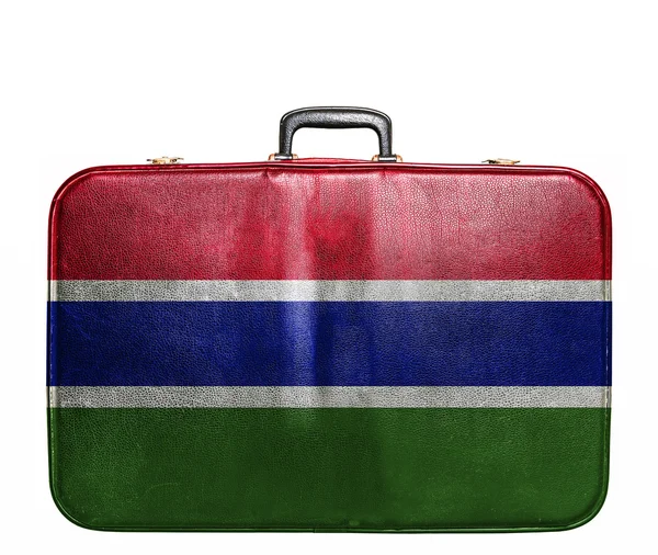Bolsa de viaje vintage con bandera de Gambia — Foto de Stock