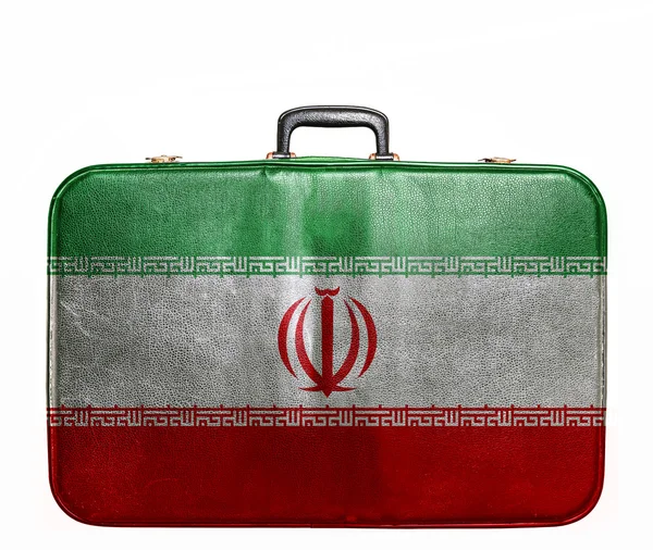 Vintage travel bag with flag of Iran — Stock Photo, Image