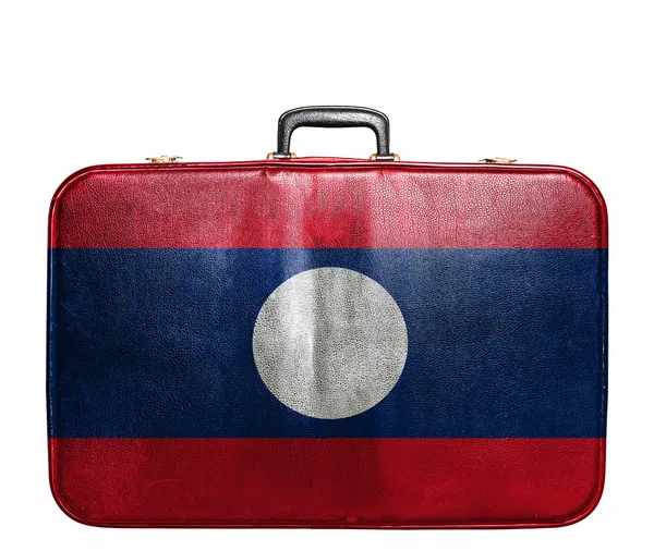Sac de voyage vintage avec drapeau du Laos — Photo