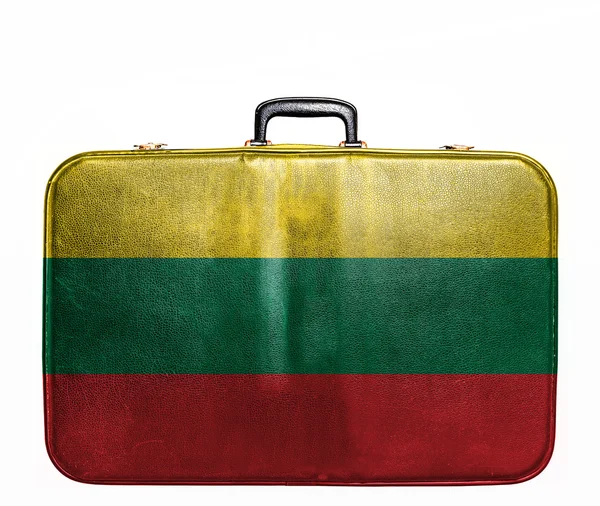 Vintage travel bag with flag of Lithuania — Stock Photo, Image