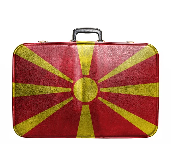 Borsa da viaggio vintage con bandiera di Macedonia — Foto Stock