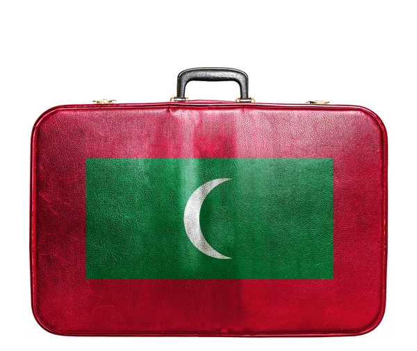 モルディブの国旗とビンテージ トラベル バッグ — ストック写真