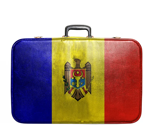 Vintage travel bag with flag of Moldavia — Stock Photo, Image