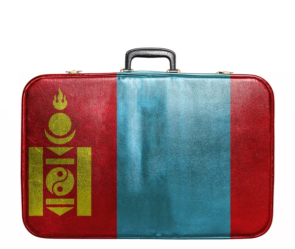 Vintage reistas met vlag van Mongolië — Stockfoto