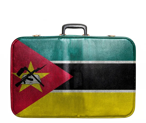 Vintage travel bag with flag of Mozambique — Stock Photo, Image