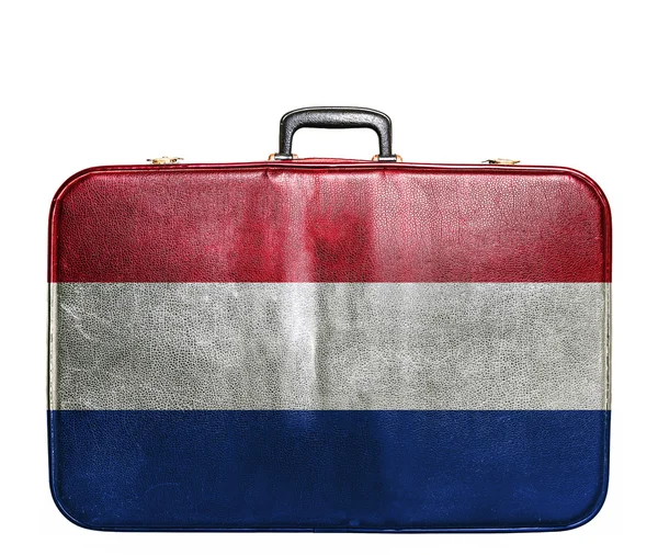 네덜란드의 국기와 빈티지 여행 가방 — 스톡 사진