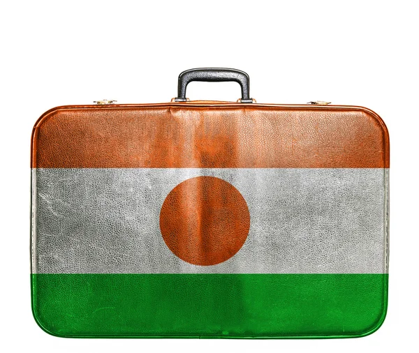 Vintage travel bag with flag of Niger — Stock Photo, Image