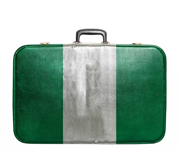 Vintage travel bag with flag of Nigeria — Stock Photo, Image