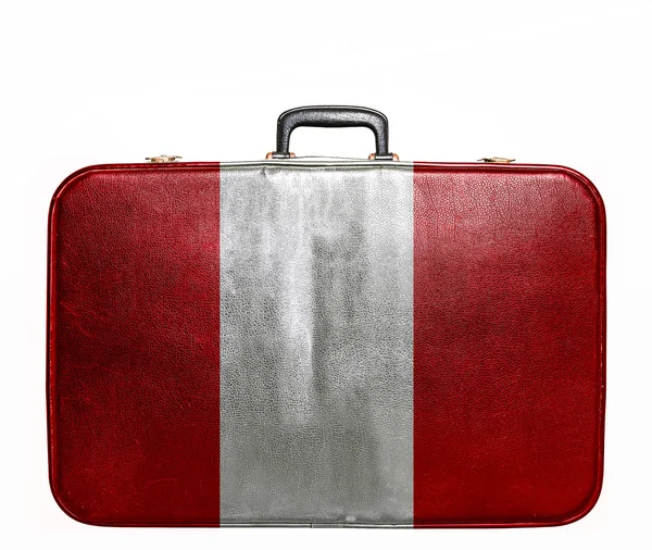 Vintage travel bag with flag of Peru — Stock Photo, Image