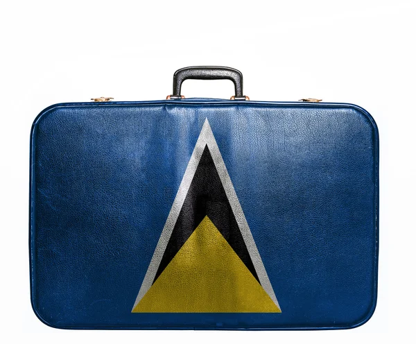 Vintage travel bag with flag of St Lucia — Stock Photo, Image