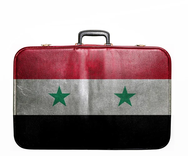 Vintage travel bag with flag of Syria — Stock Photo, Image