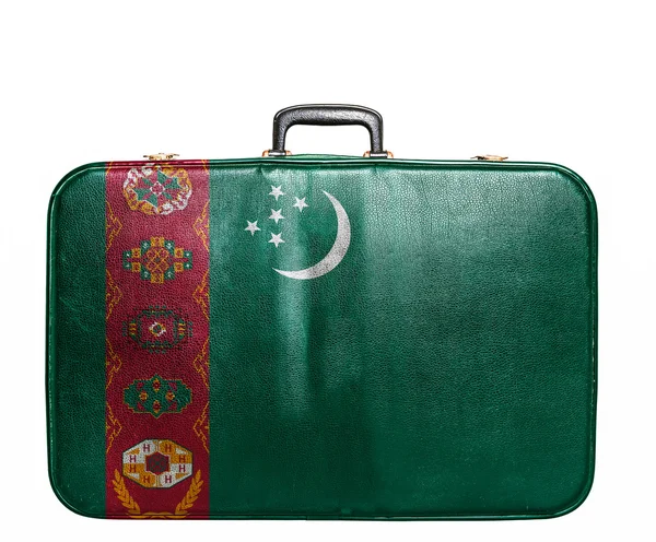 Vintage travel bag with flag of Turkmenistan — Stock Photo, Image