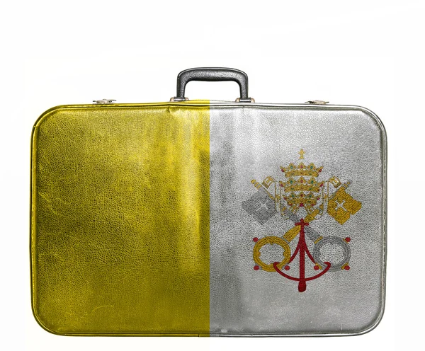 Bolsa de viaje vintage con bandera de Ciudad del Vaticano — Foto de Stock