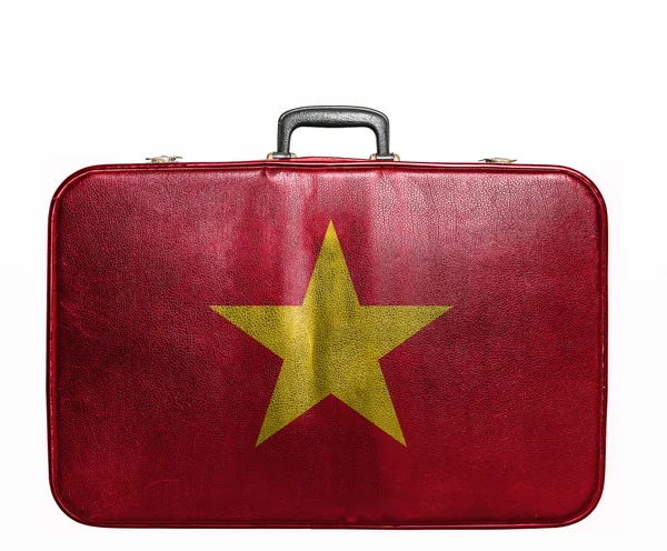 Bolsa de viaje vintage con bandera de Vietnam — Foto de Stock