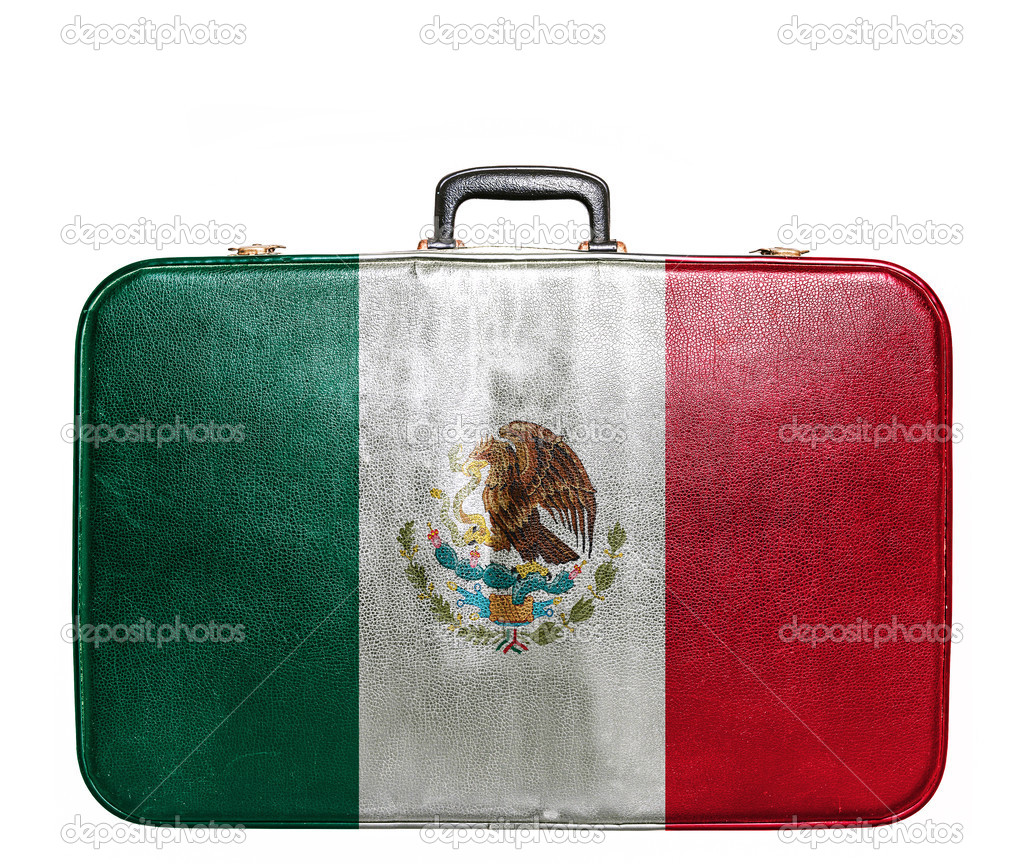 Vintage travel bag with flag of Mexico