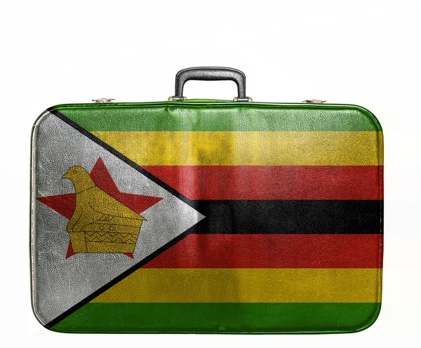 Borsa da viaggio vintage con bandiera dello Zimbabwe — Foto Stock