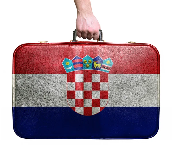 Bolso de viaje de cuero vintage con bandera de Cro —  Fotos de Stock