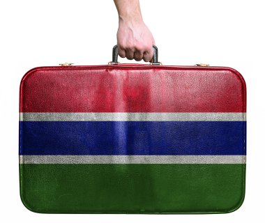 turistik el Vintage deri seyahat çantası gam bayrağı ile tutarak