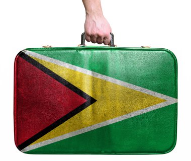 turistik el Vintage deri seyahat çantası adam bayrağı ile tutarak