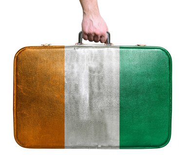 turistik el Vintage deri seyahat çantası Ivo bayrağı ile tutarak