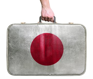 turistik el Vintage deri seyahat çantası Japon bayrağı ile tutarak