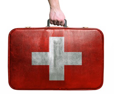 turistik el Vintage deri seyahat çantası swi bayrağı ile tutarak