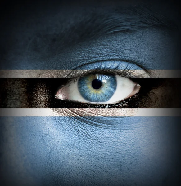 Human face painted with flag of Botswana — Stock Photo, Image