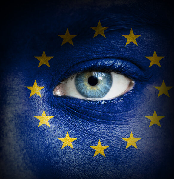 Human face painted with flag of European Union