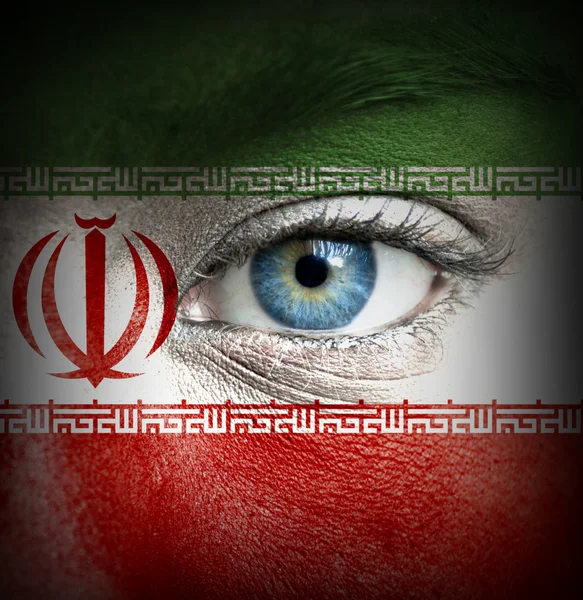 Cara humana pintada con bandera de Irán — Foto de Stock