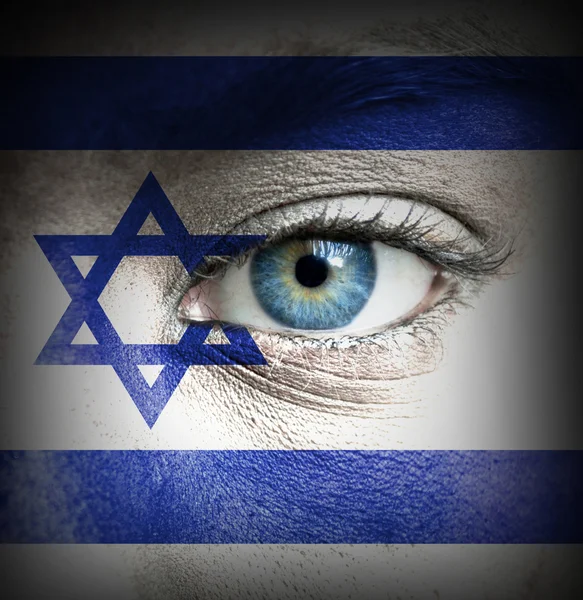 Людське обличчя пофарбовані прапор Ізраїлю — стокове фото
