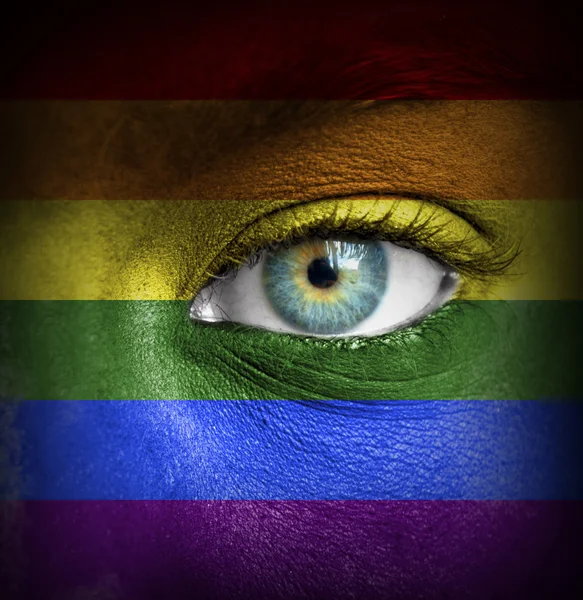(Eşcinsel gurur bayrağı ile insan yüzü boyalı) — Stok fotoğraf