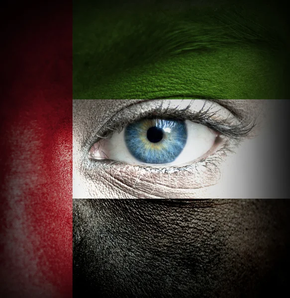 Human face painted with flag of United Arab Emirates — Stock Photo, Image